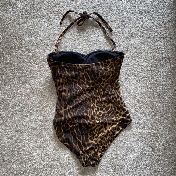 Lauren Ralph Lauren Ocelot Twist Bandeau Underwire One Piece Swimsuit Size 14 - Picture 4 of 6